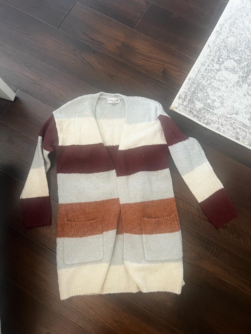 Striped Open-Front Cardigan Sweater - Cream, Rust & Burgundy